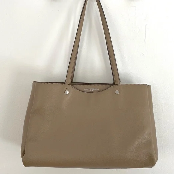 Karl Lagerfeld Dorine Leather Tote Bag Taupe/ Tan - Picture 1 of 12